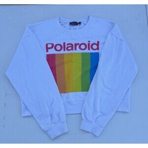 Polaroid White Cropped Crewneck Pullover w/ Polaroid rainbow logo Size XL